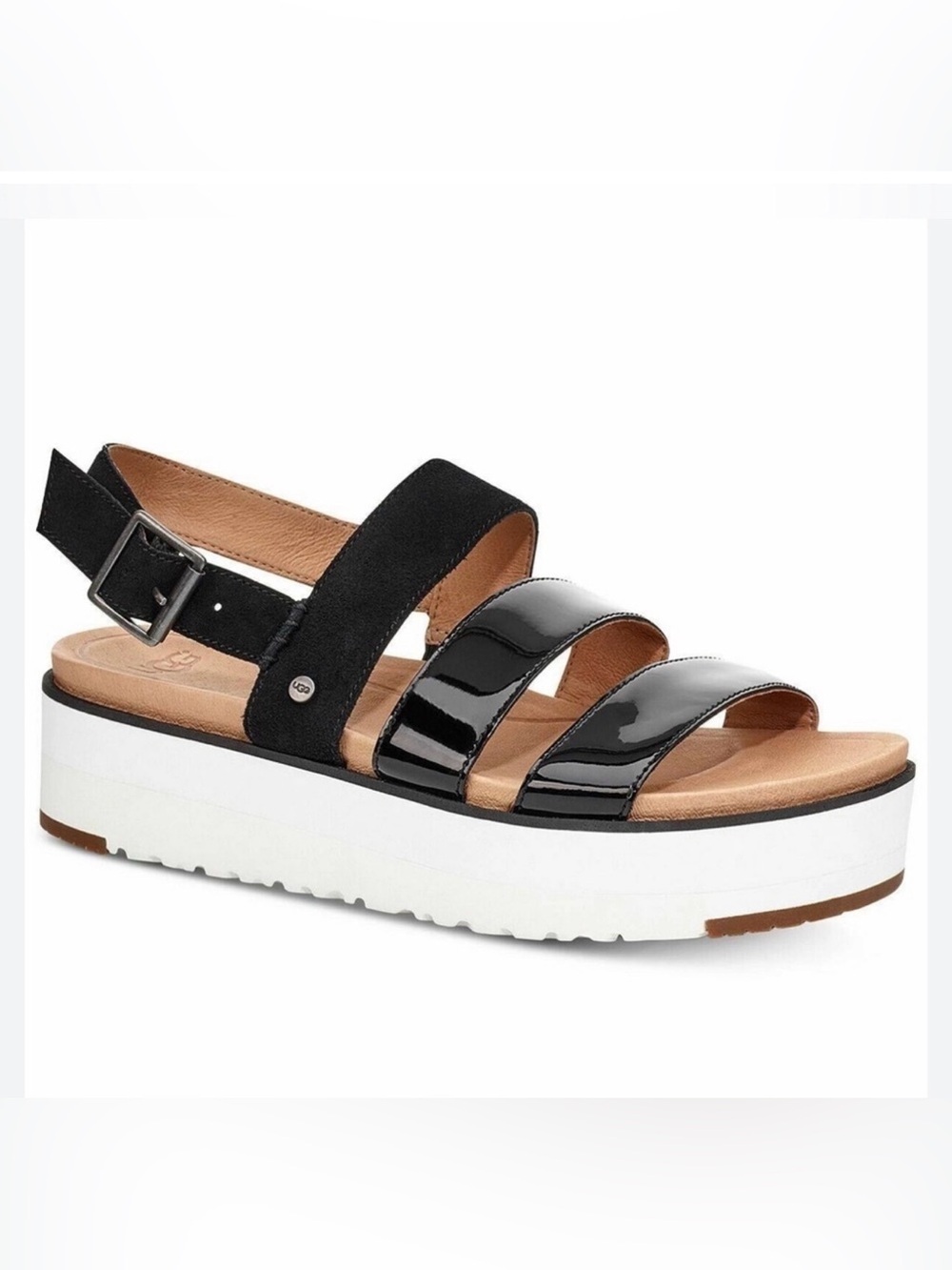 UGG Braelyn Black PATENT LEATHER - SUEDE Platform Strappy Sandal SIZE 11